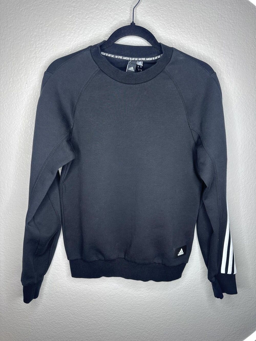 Adidas Sweatshirt Mens XS Black Fleece Crewneck 3 Stripe Pullover Athletic